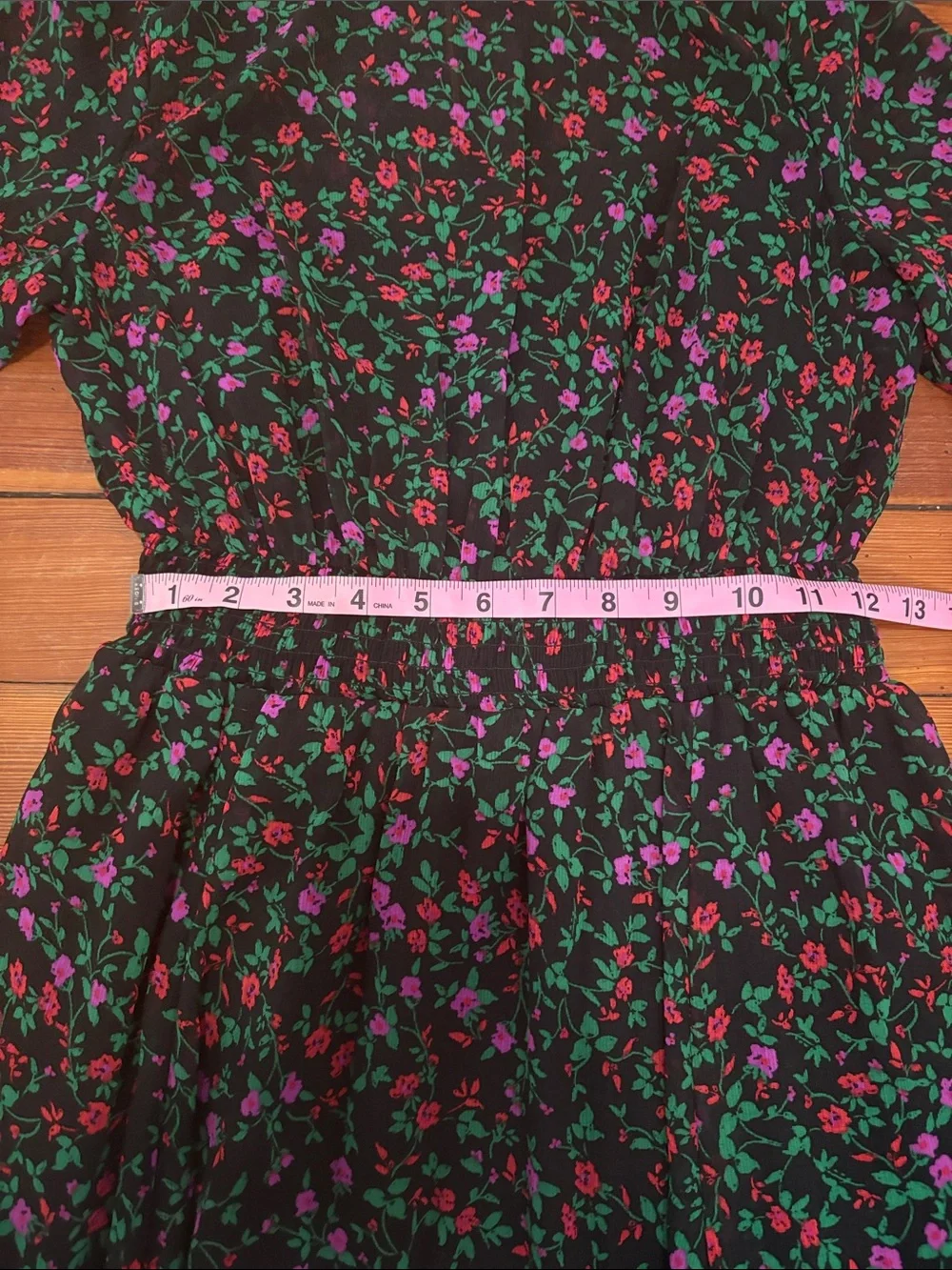Ladies' Black Floral Midi Dress with Magenta & Red Blooms